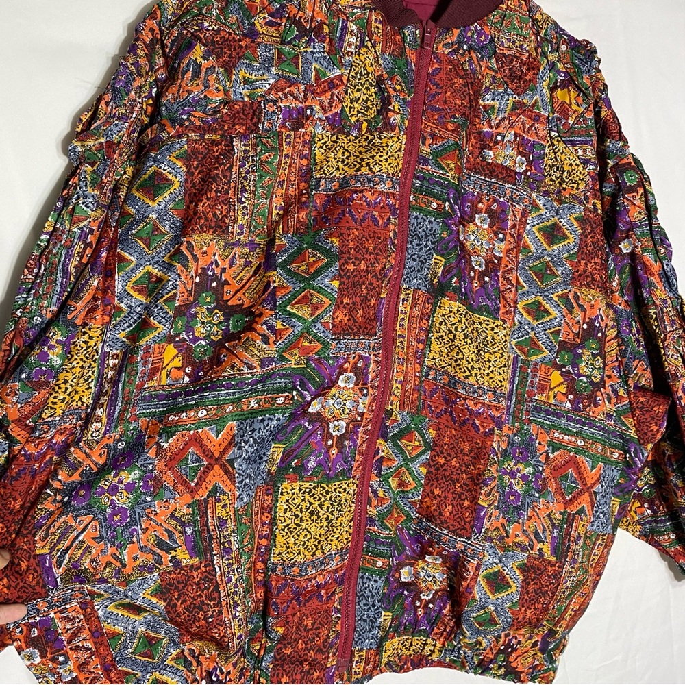Vintage 90s Handmade All Over Multi Print Zip Front Bomber Jacket XL Streetwear - Picture 6 of 16